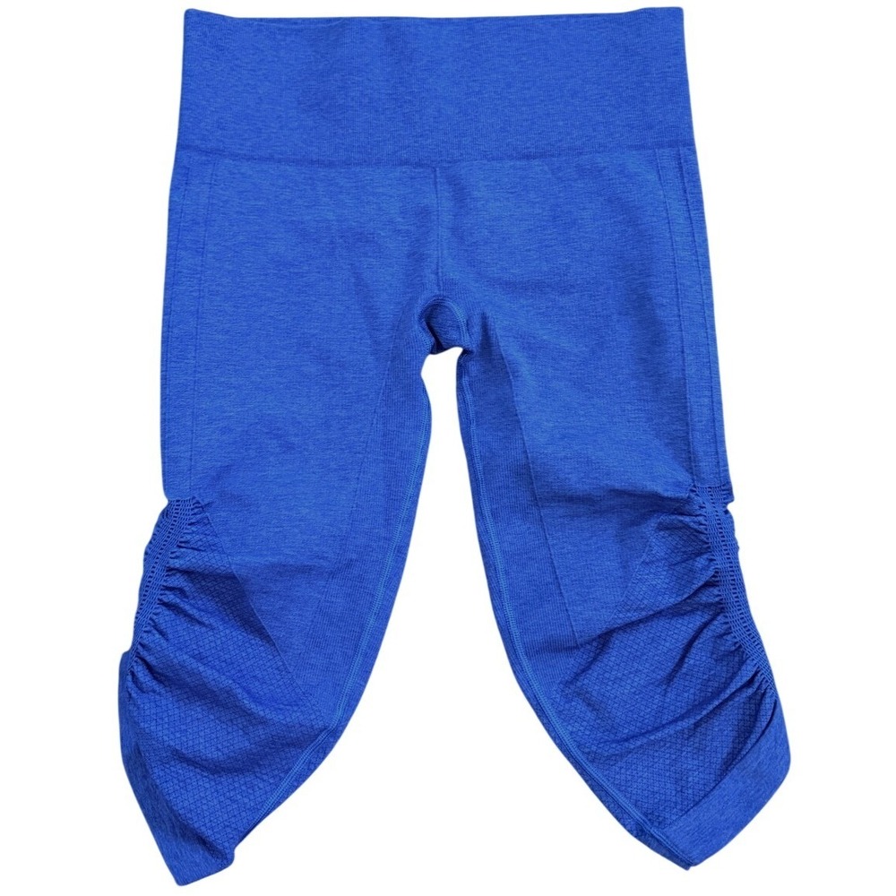 Lululemon Crop Leggings Womens Size 8 Blue Ruched Hem Workout Yoga Pants